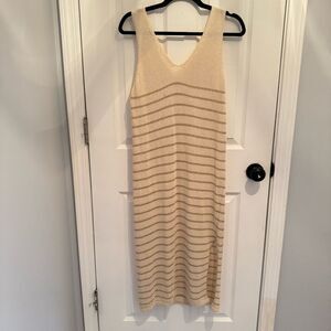 Floris Women's Crochet Beige Metallic Gold Coverup Dress